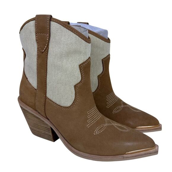 Dolce Vita Nashe Western Boots Women's 9 Tan Leather Ivory Pointed Toe Pull On - Picture 1 of 11